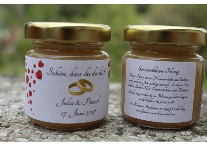 Gastgeschenk Give-away Honig 60g mit individuellem Etikett (zweiteilig)